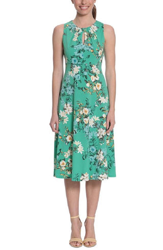 Vestido de malha com estampa floral feminino London Times, verde, tamanho 22W