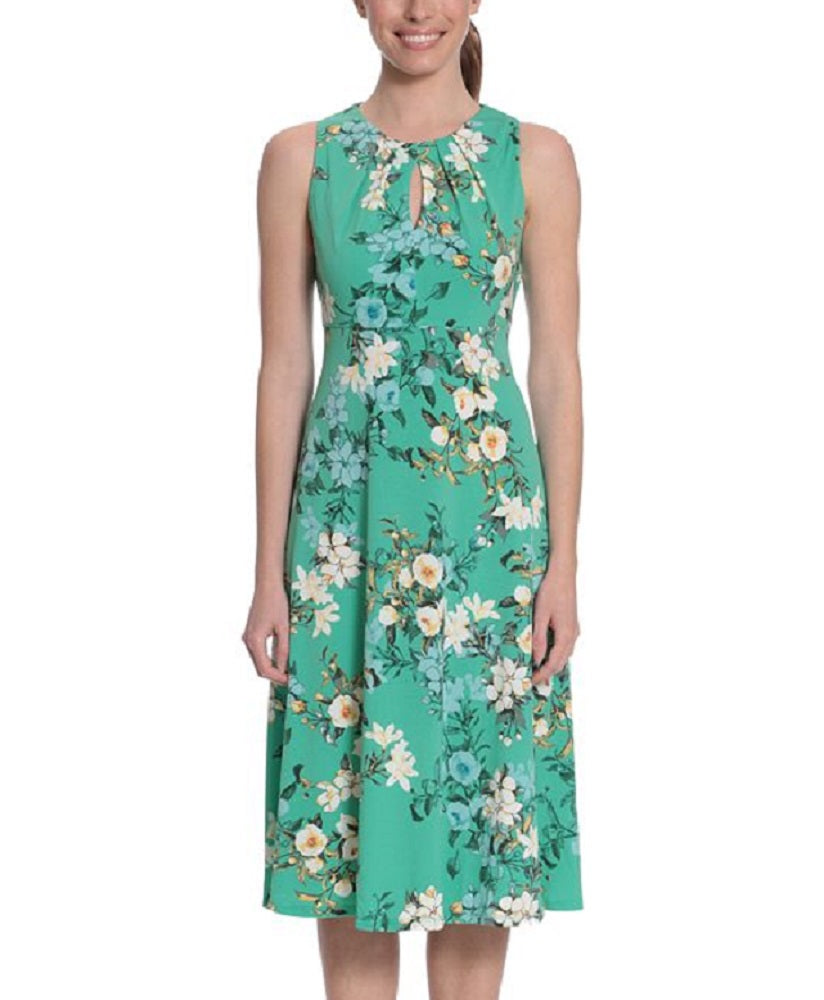Vestido de malha com estampa floral feminino London Times, verde, tamanho 22W