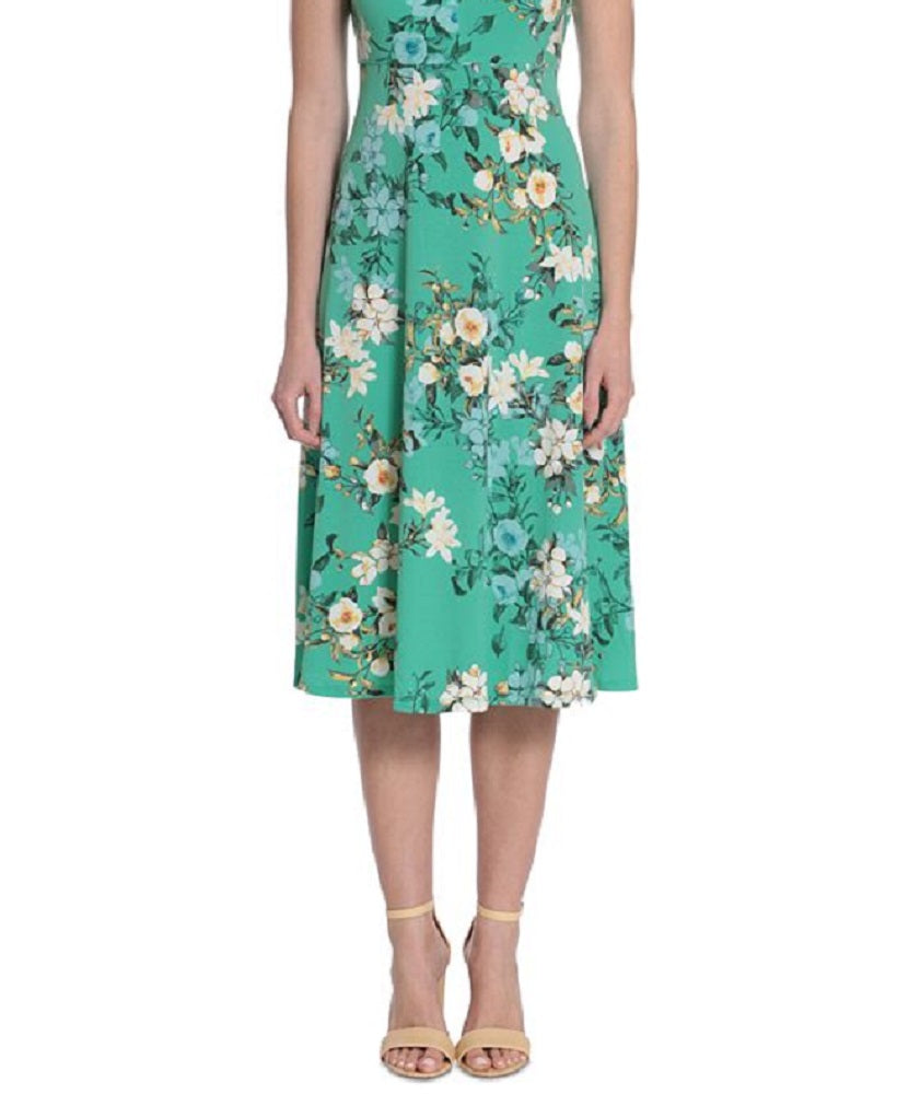 Vestido de malha com estampa floral feminino London Times, verde, tamanho 22W