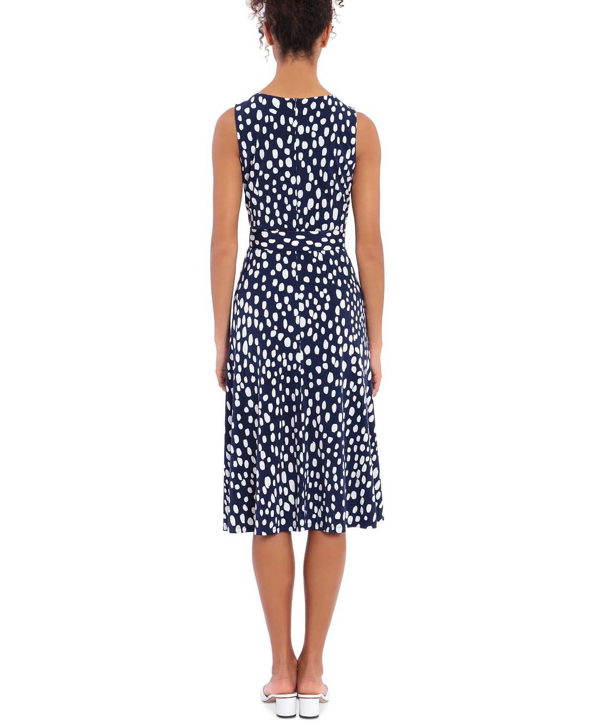 Vestido feminino com cinto e decote plissado London Times, azul, tamanho 10, pequeno