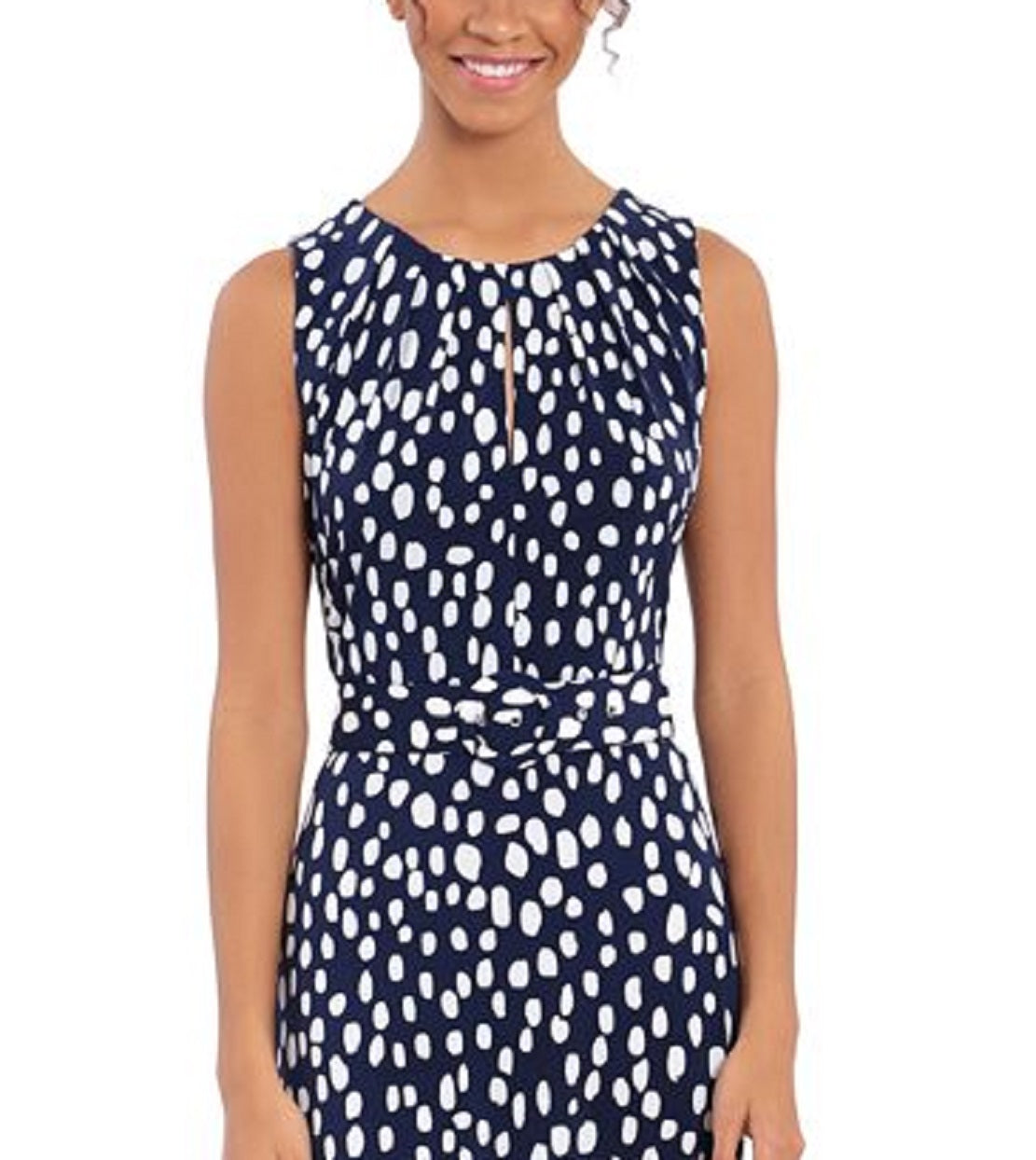 Vestido feminino com cinto e decote plissado London Times, azul, tamanho 10, pequeno
