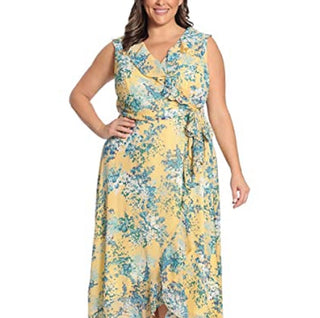 Vestido midi floral com babados, amarelo, tamanho 16, da London Times