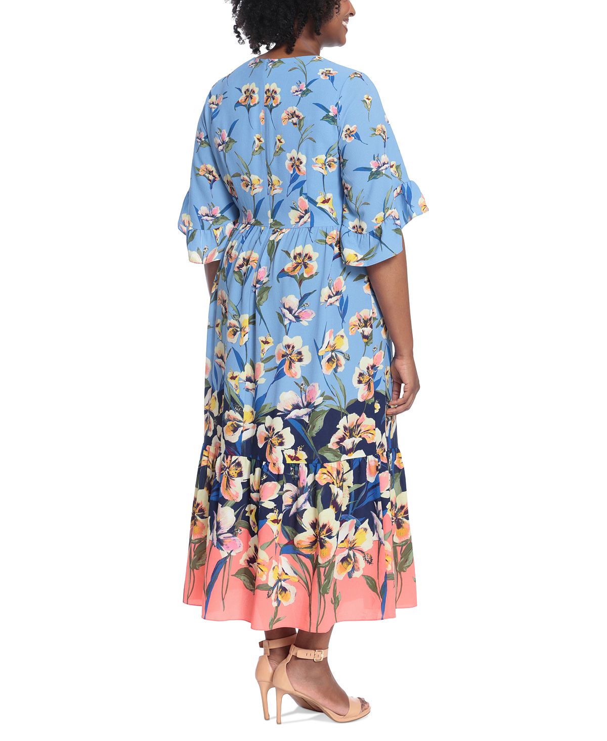 Vestido longo feminino com estampa floral London Times, azul, tamanho 22W