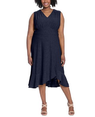 Vestido midi evasê sem mangas feminino London Times, azul, tamanho 22W