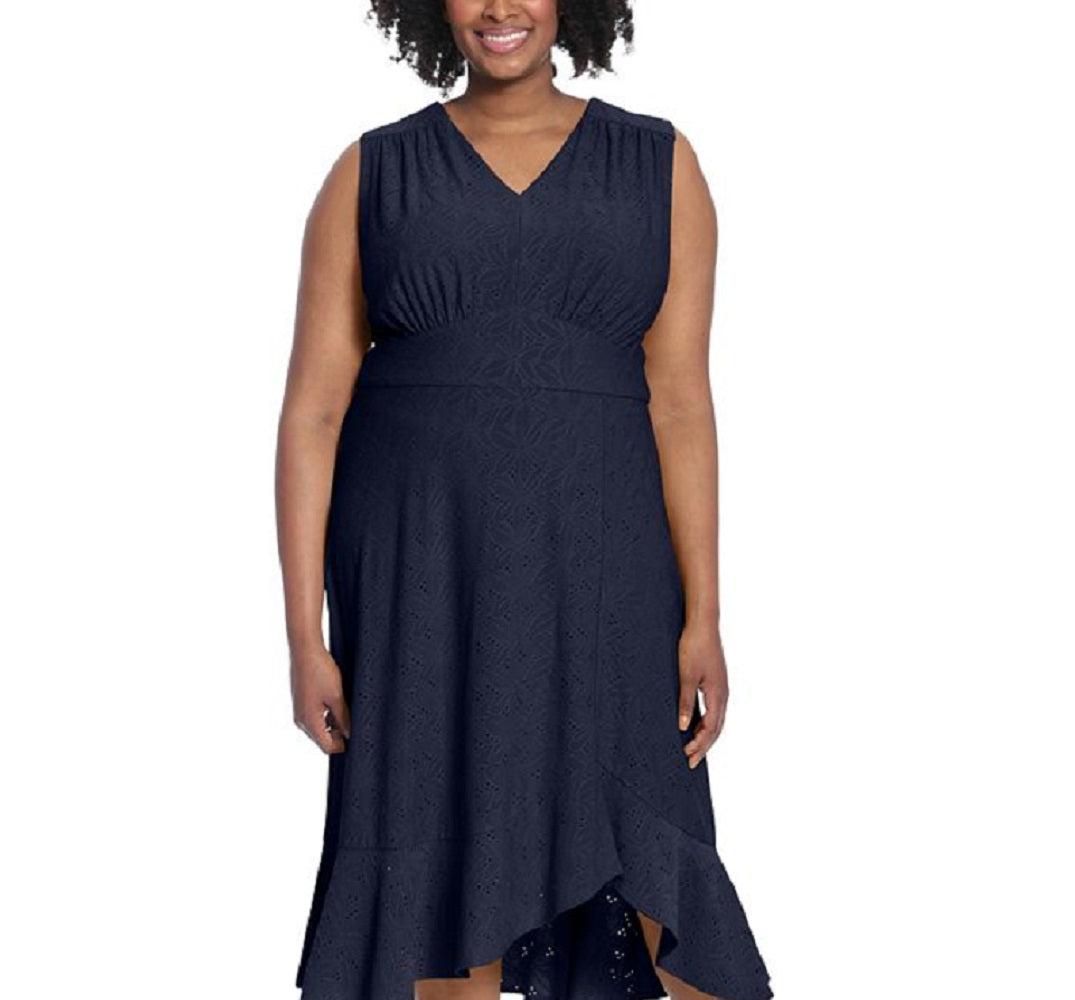 Vestido midi evasê sem mangas feminino London Times, azul, tamanho 22W