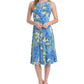Vestido midi plissado com estampa floral e decote em V, tamanho 8, azul, London Times