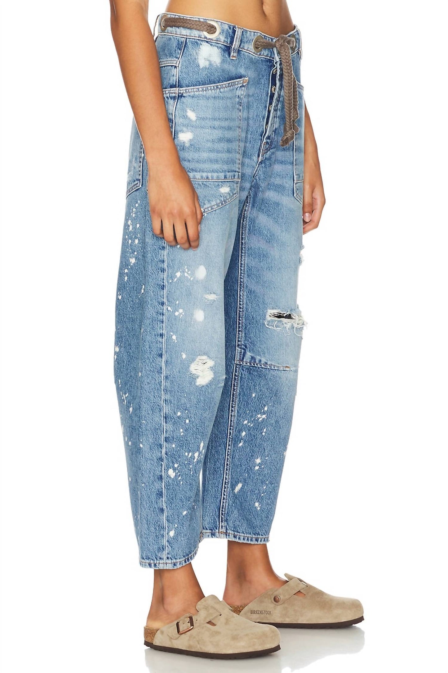 Free People - Moxie Low Slung Pull On Barrel Jeans