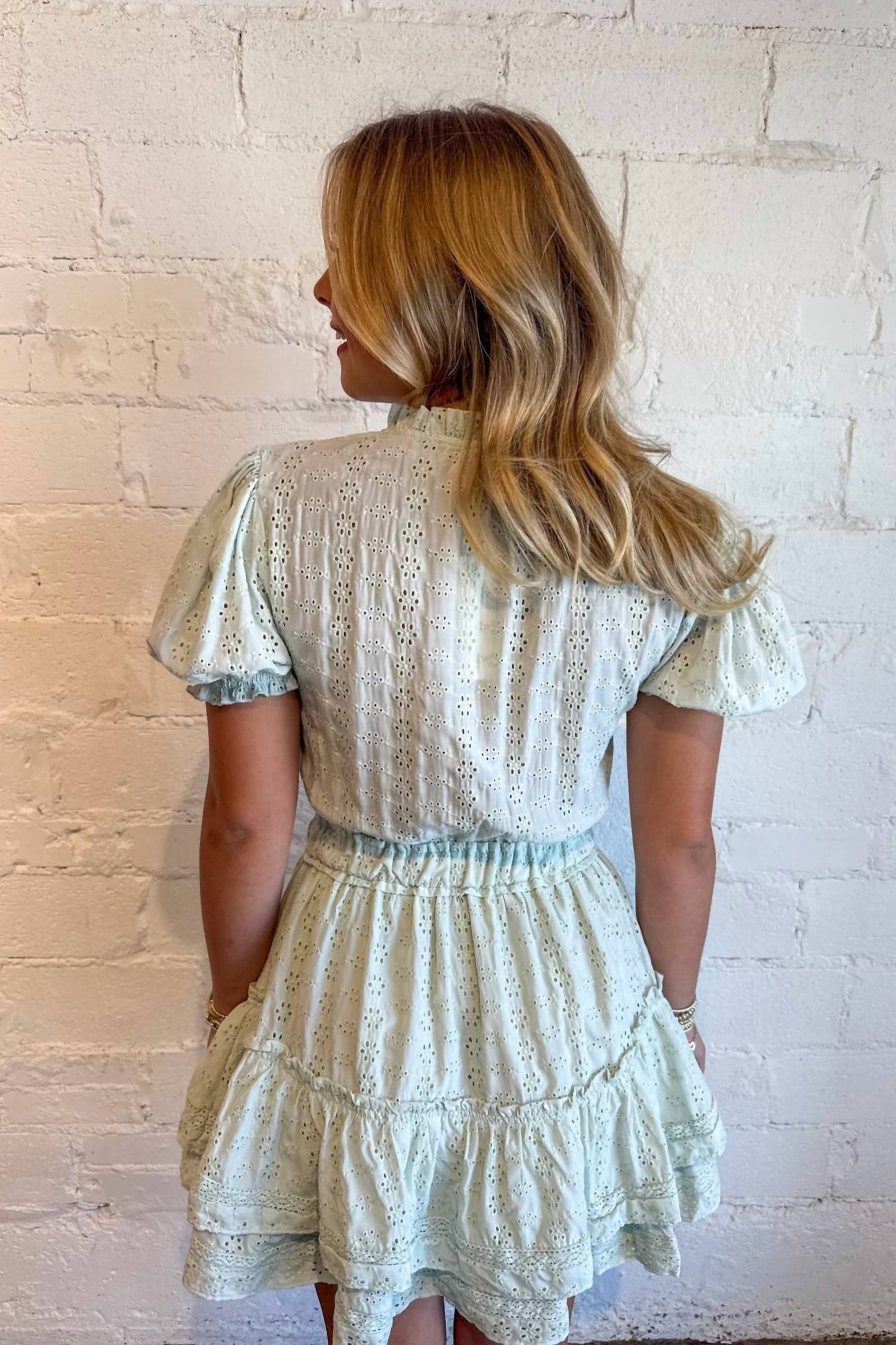Mable - Eyelet Ruffle Tier Mini Dress
