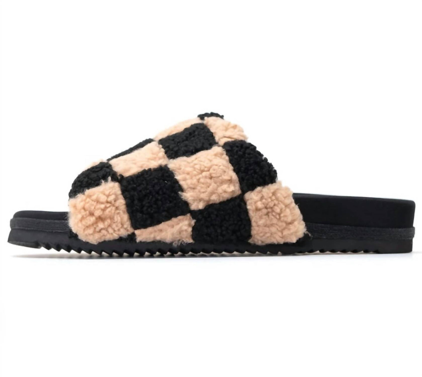 Roam - Fuzzy Faux Shearling Checker Sliders