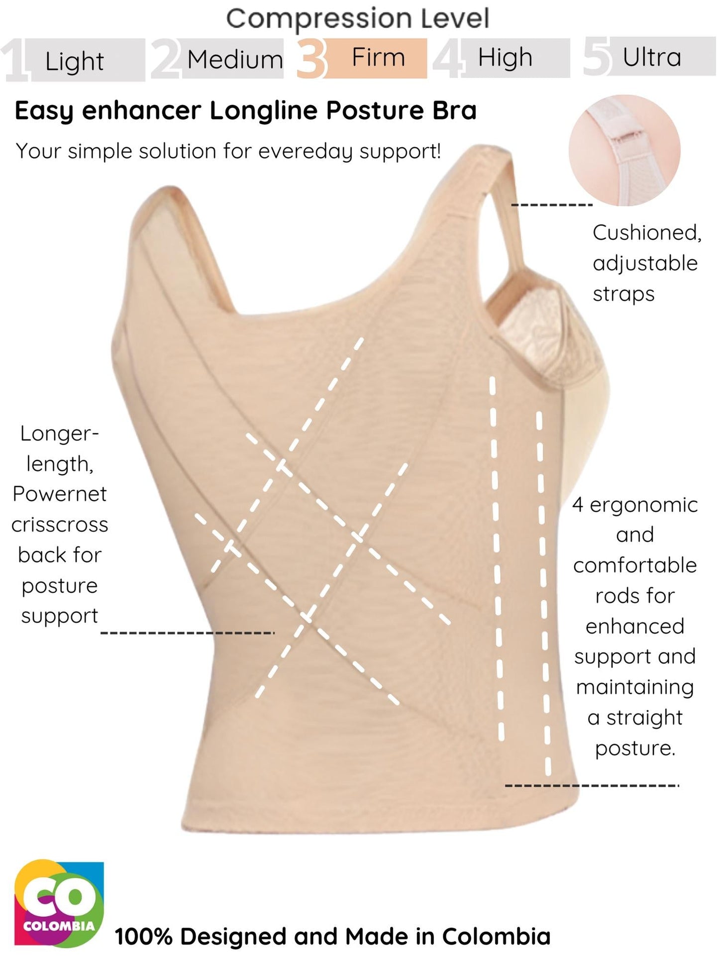Siluets - Women's Longline Posture Corrector Bra With Padded Straps
