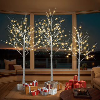 Lighted White Birch Tree Set – 3 Sizes (4ft, 5ft, 6ft) with Warm White LED Lights