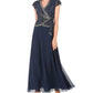 Vestido longo com amarração lateral e detalhes em azul J Kara, tamanho 16