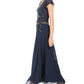 Vestido longo com amarração lateral e detalhes em azul J Kara, tamanho 16