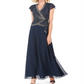 Vestido longo com amarração lateral e detalhes em azul J Kara, tamanho 16