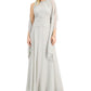 Vestido feminino com contas e cachecol de chiffon J Kara, tamanho 6, prateado