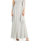 Vestido feminino com contas e cachecol de chiffon J Kara, tamanho 6, prateado