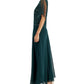 Vestido de noite longo com mangas esvoaçantes e decote redondo J Kara, tamanho 8, verde