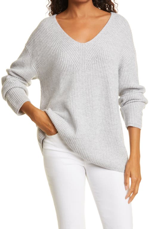 Rails Simone Rib V-Neck Merino Wool Blend Sweater in Heather Grey, Size Small