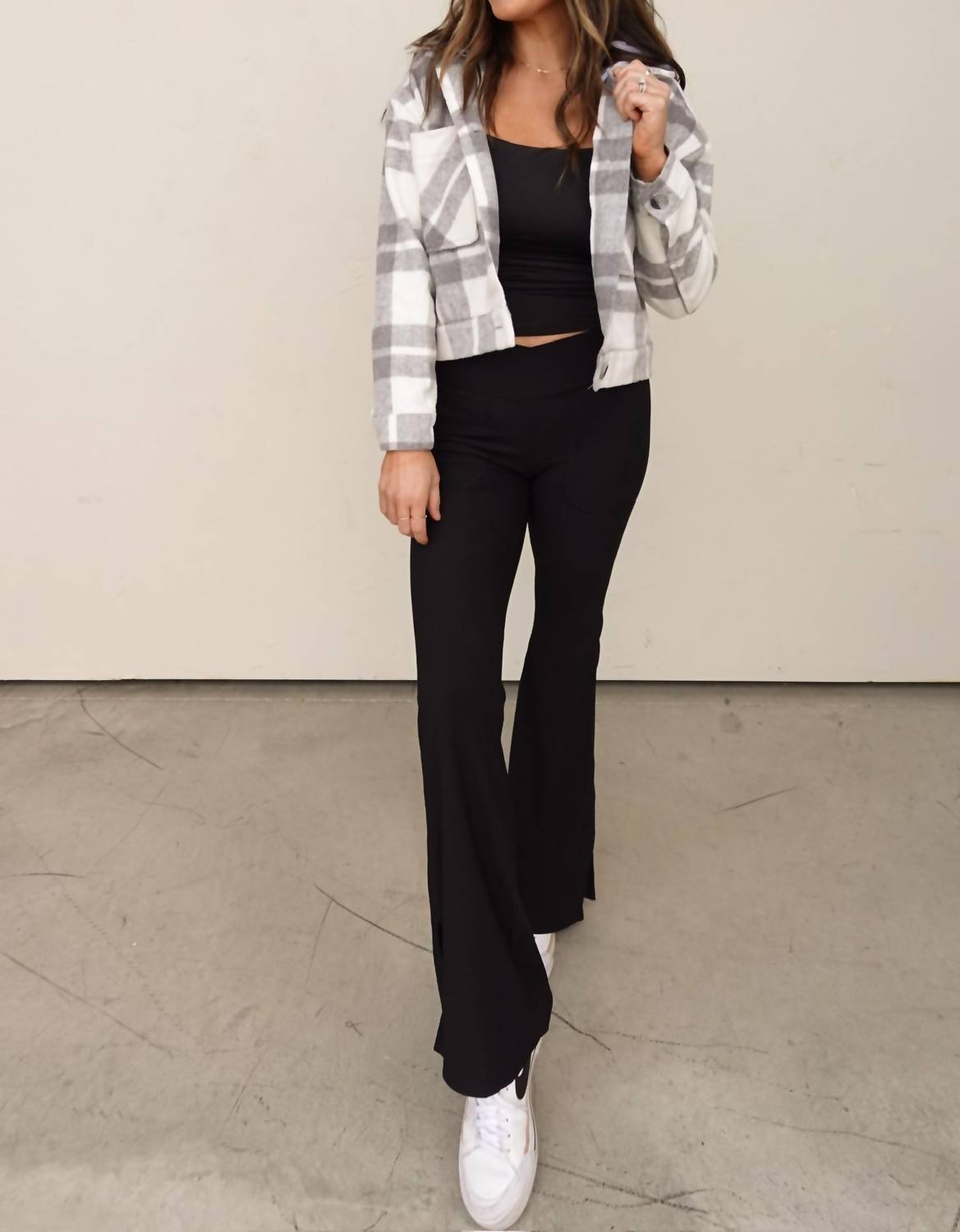 26 International - Plaid Cropped Shacket With Removable Hood