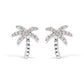 10K White Gold 1/10 Cttw Diamond  Encrusted Palm Tree Stud Earrings (H-I Color, I1-I2 Clarity)