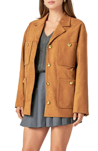 English Factory - Padded Shoulder Suede Jacket