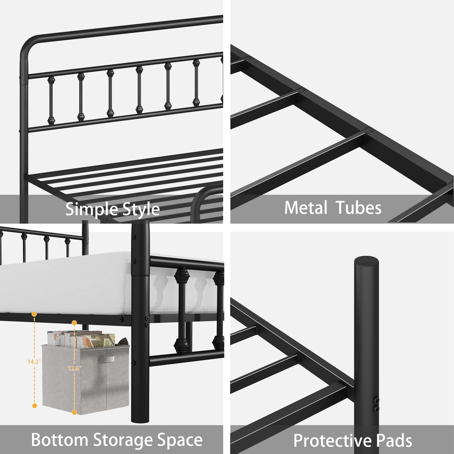 Metal Bed Frame, Full Size with Headboard and Under Bed Storage
