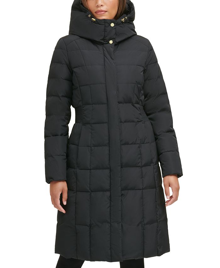 Cole Haan Box Quilt Down Puffer Coat Feminino Preto Tamanho Grande