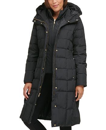 Cole Haan Box Quilt Down Puffer Coat Feminino Preto Tamanho Grande