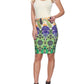 Saia lápis feminina com estampa paisley colorida White Mark, verde, tamanho grande