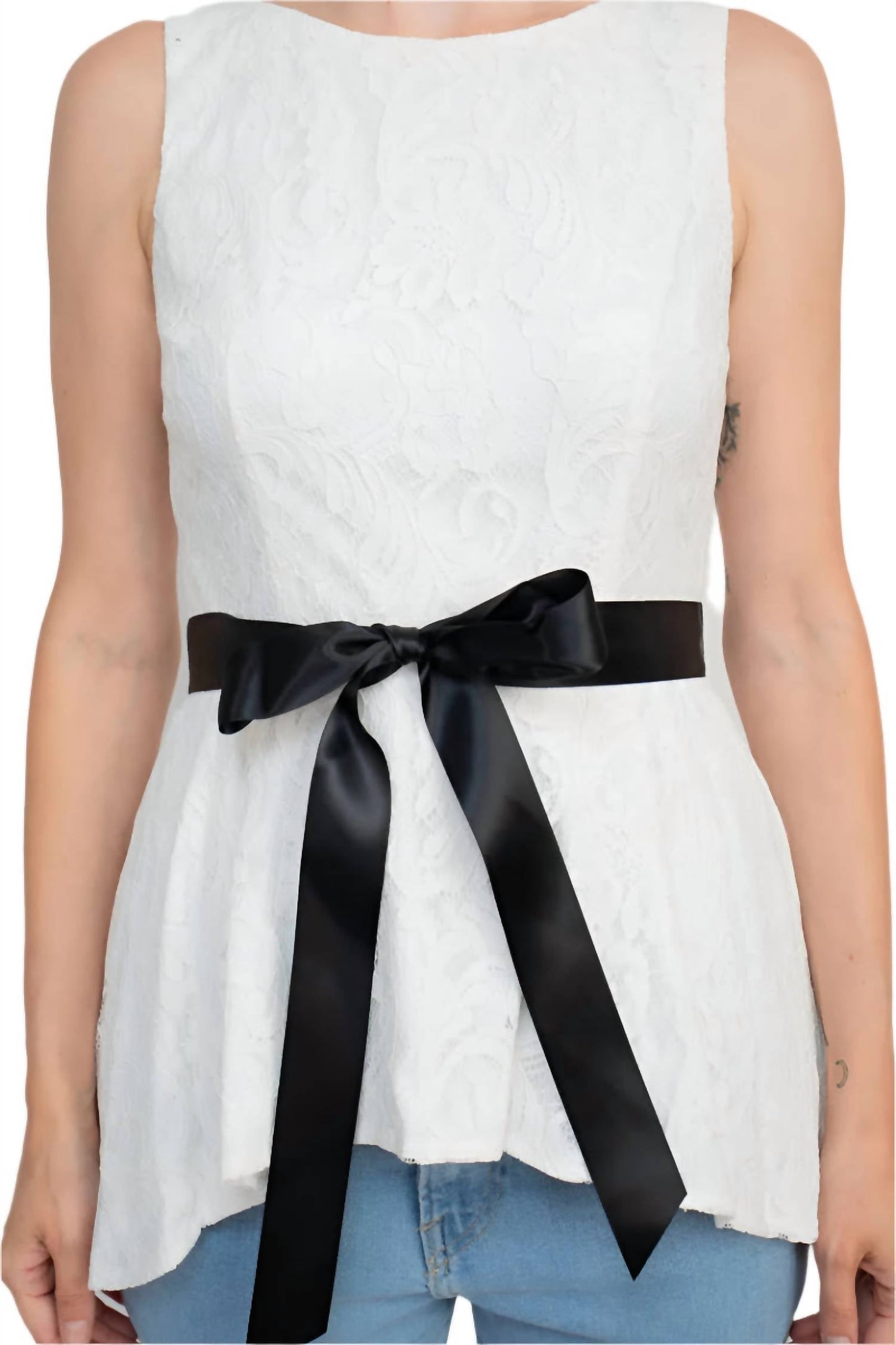 Adrianna Papell - Tie Waist High Low Hem Lace Top