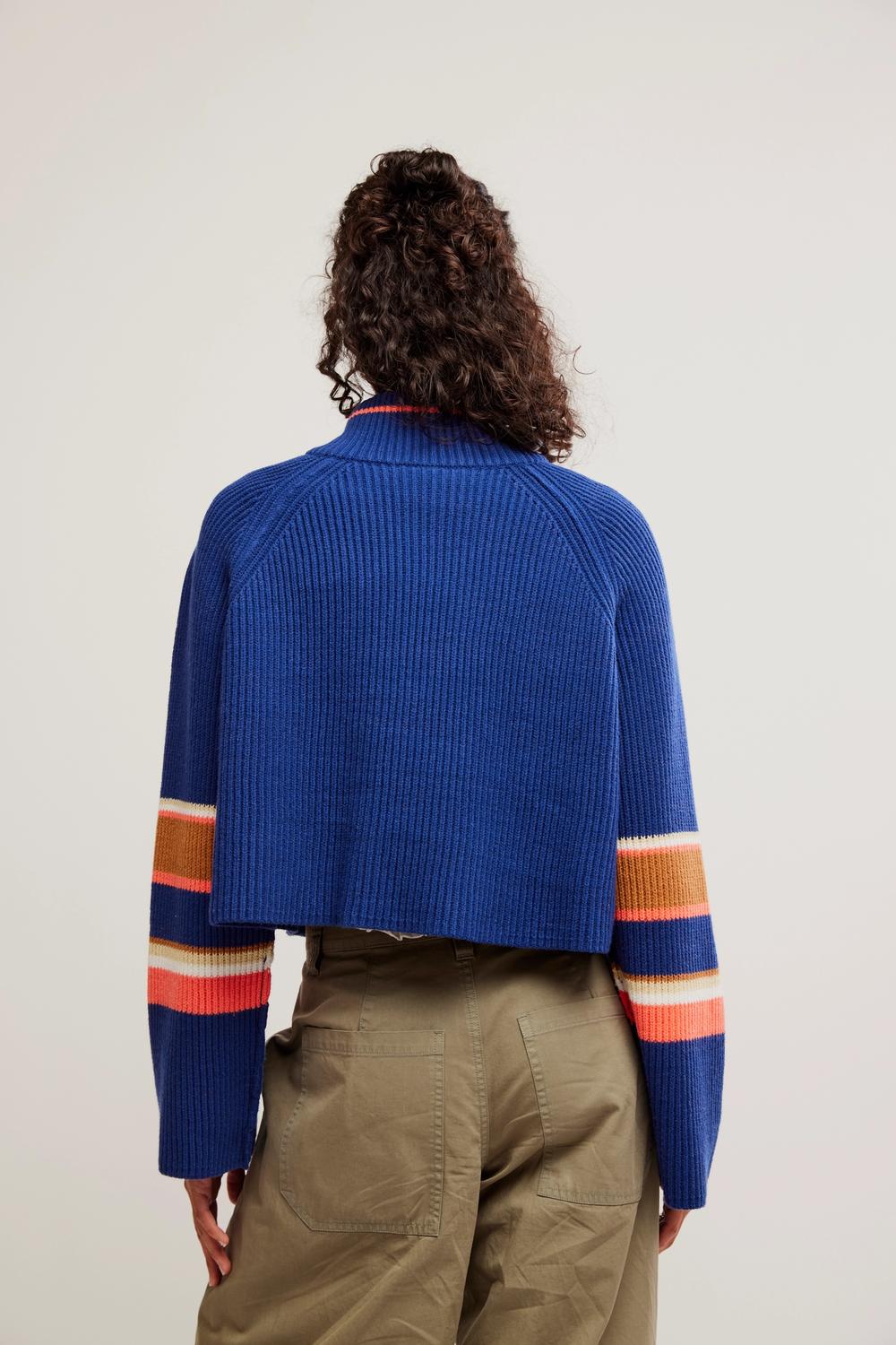 Free People - Striped Greta Half Zip Sweater