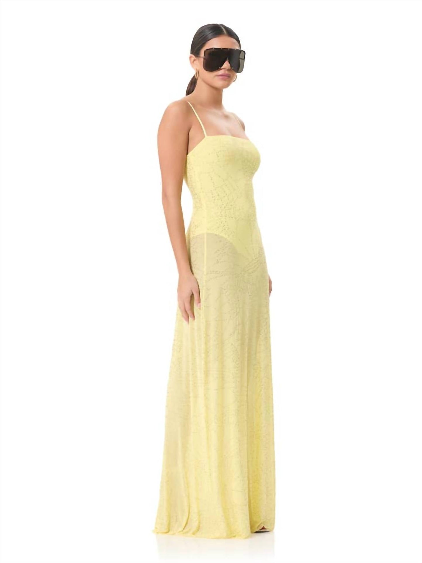 Afrm - Shea Rhinestone Sheer Maxi Dress With Bodysuit