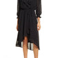 Fraiche by J Swiss Dot Faux Wrap Dress in Black, Size Large