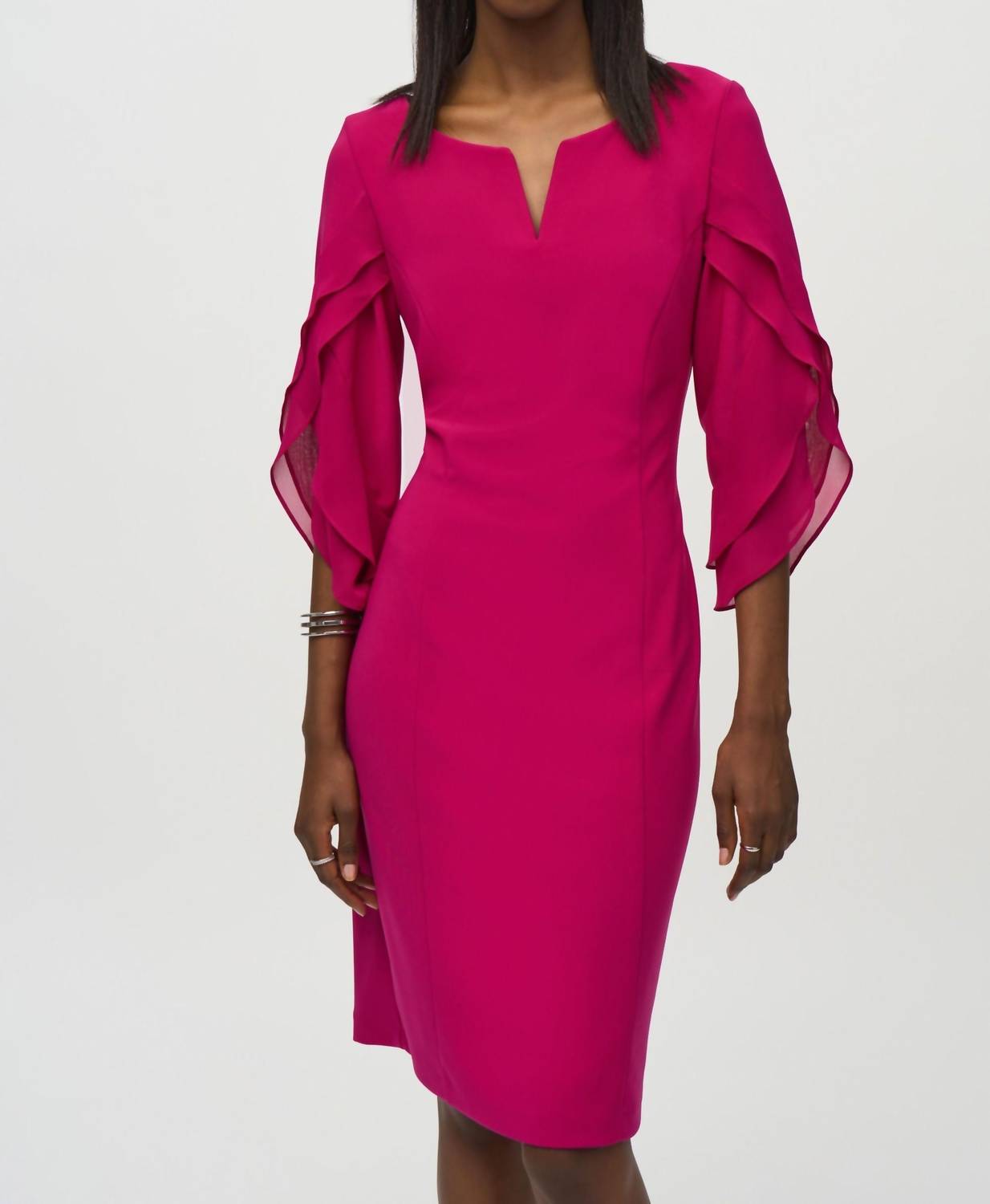 Joseph Ribkoff - Ruffled Chiffon Sleeves Sheath Dress