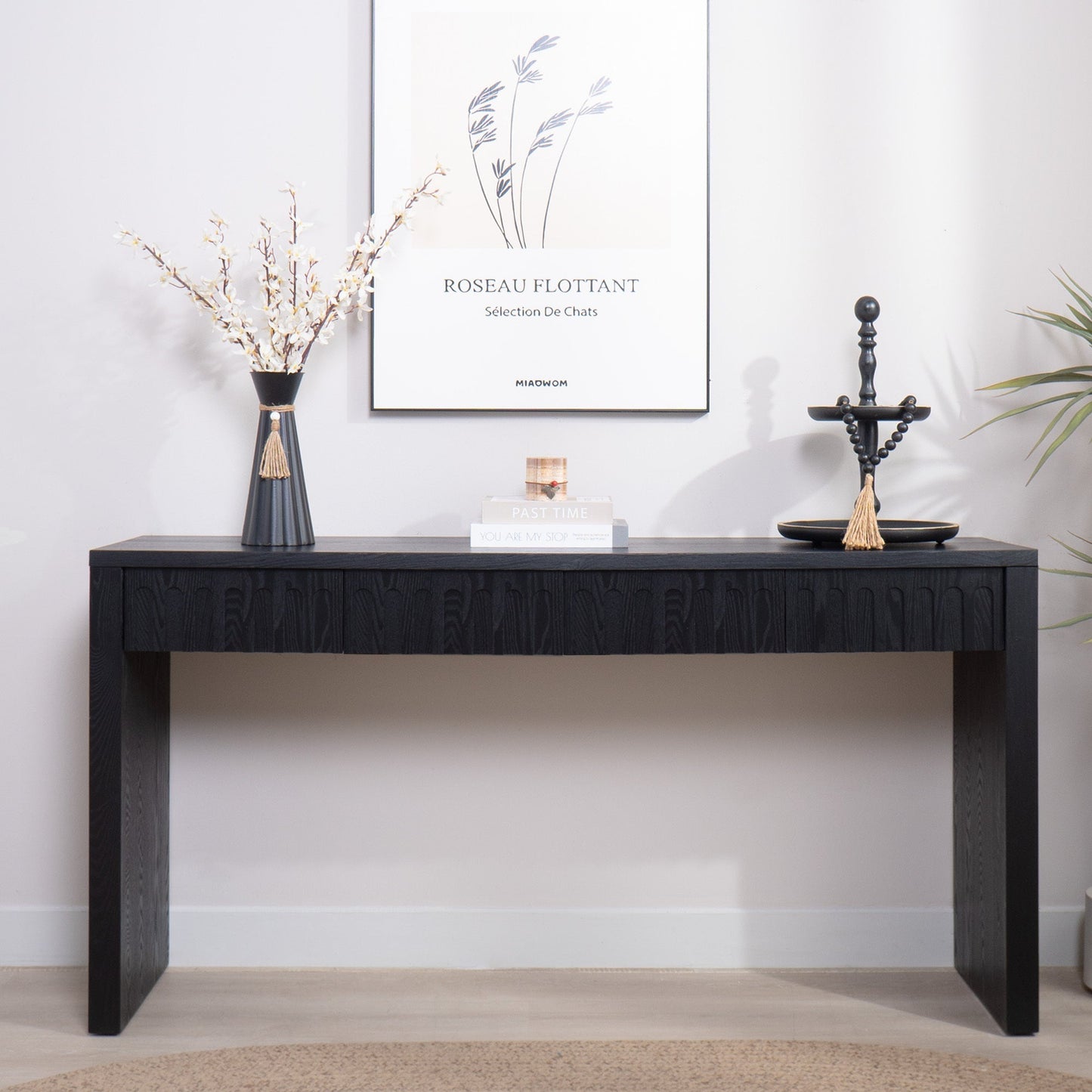Modern Black Console Table with 4 Drawers – 59.2" Entryway Table with Storage