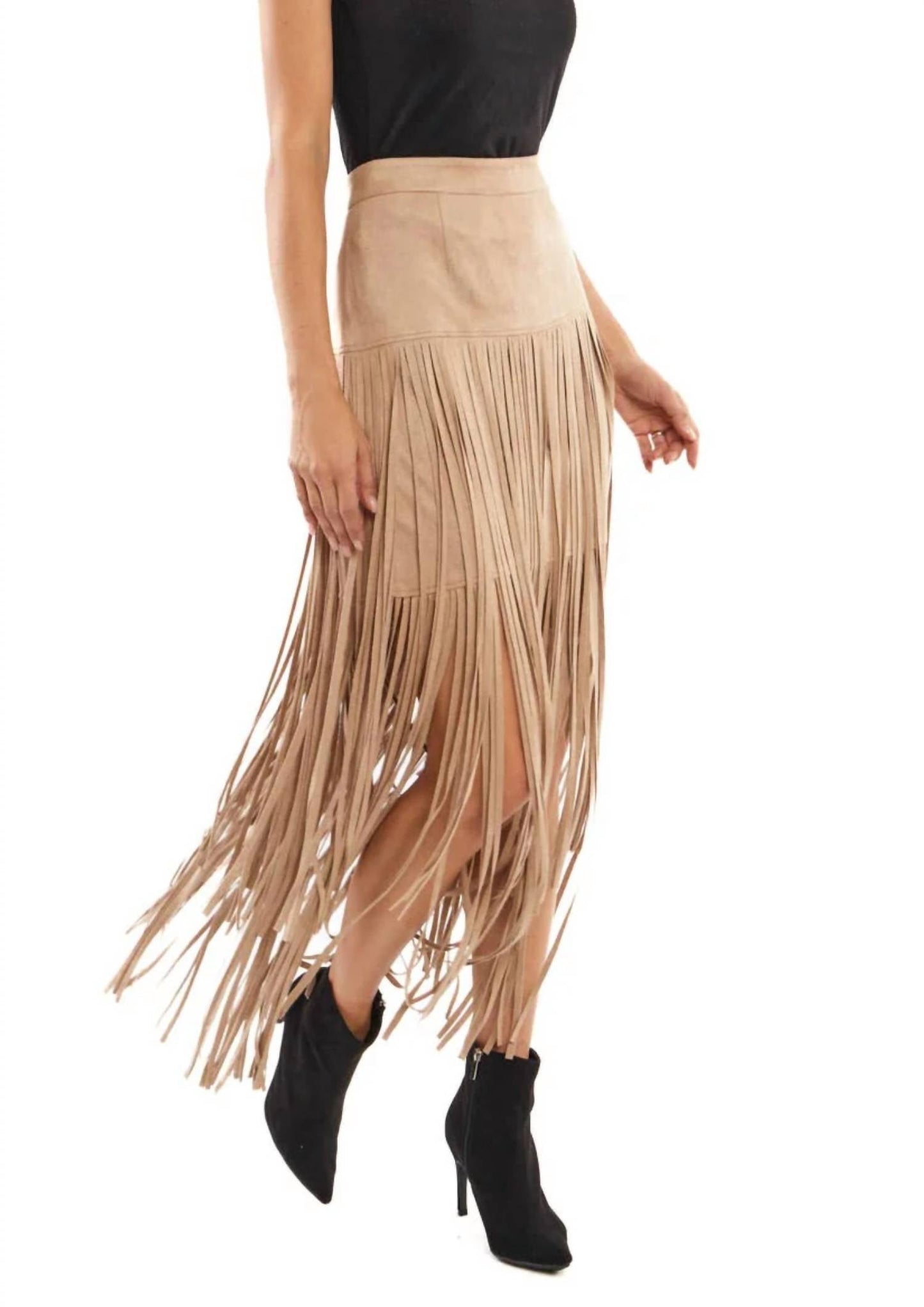 Adore - Nikki's Boho Suede Tassle Midi Skirt