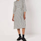 Apricot - Vertical Stripe Gathered Sleeve Midi Dress