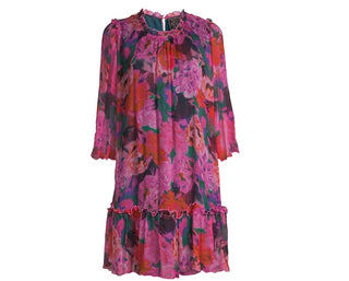 Johnny Was - Vestido curto feminino Visions, plissado, floral, rosa