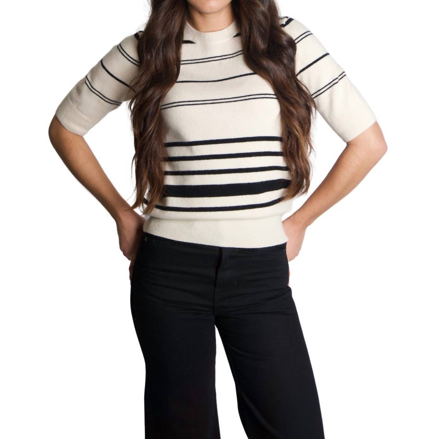 Frame - Striped Short Sleeve Sweater