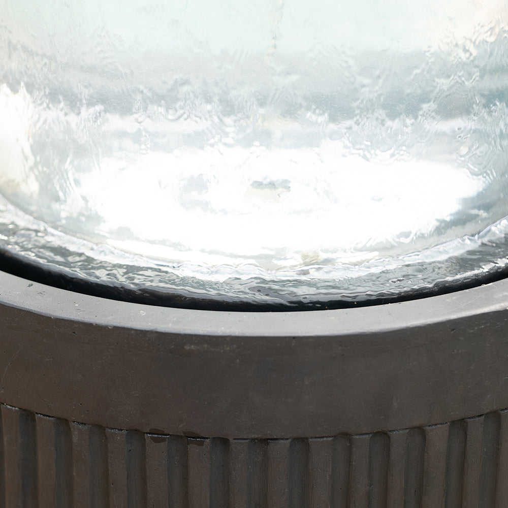 20x20x19.5' Heavy Cement Round Black Ribbed Outdoor Water Fountain with Light (Color Change)