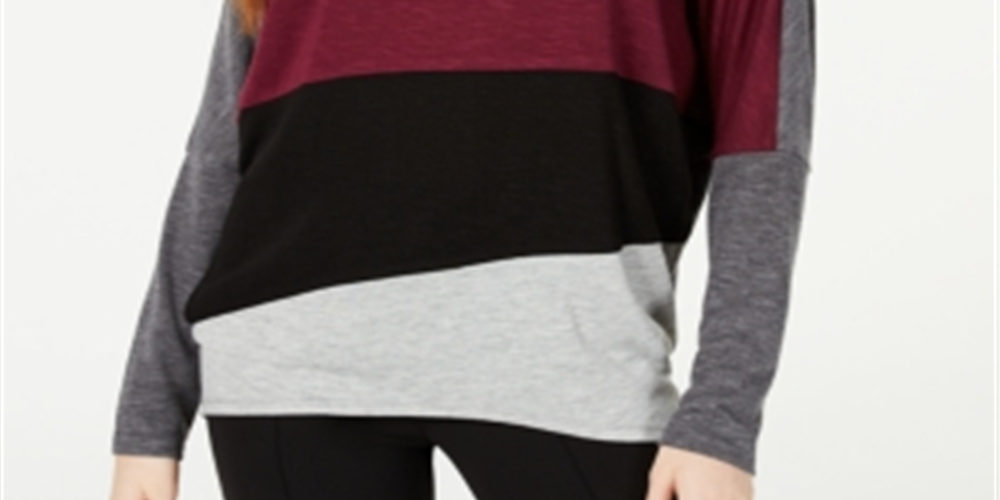 Blusa feminina BCX com estampa de blocos de cores e manga dolman, cinza/vinho, tamanho pequeno