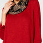 Blusa BCX Junior com manga franzida e cachecol estampado, marrom, tamanho grande