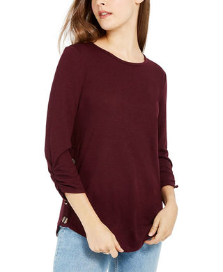 BCX Junior's Button up Sides Sweater Top Wine Size Medium