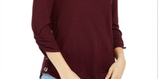 BCX Junior's Button up Sides Sweater Top Wine Size Medium