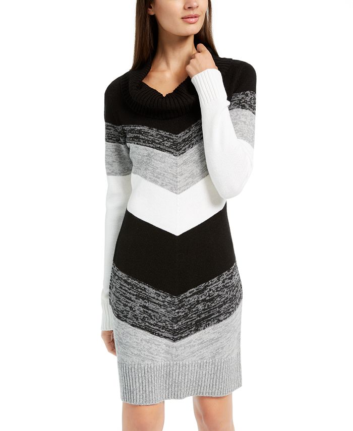 Vestido suéter feminino BCX com decote canoa e chevron, preto, tamanho XX-G
