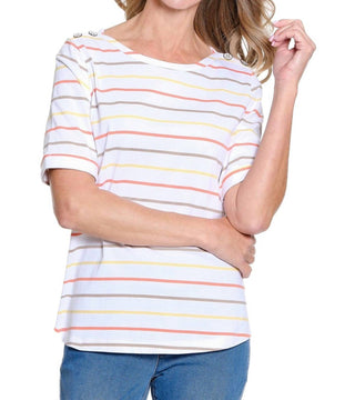 Multiples - Striped Jersey Knit Bateau Neck Top