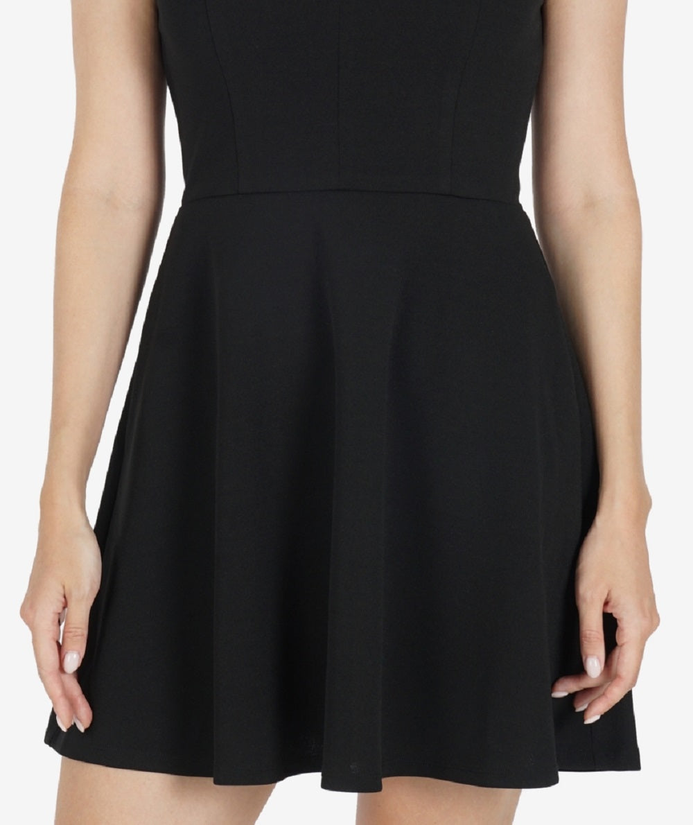 Vestido curto feminino sem mangas com bolso e decote em V, preto, tamanho grande