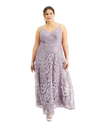 Vestido de noite feminino bordado com brilho sem palavras, roxo, 22W