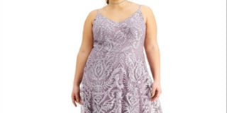 Vestido de noite feminino bordado com brilho sem palavras, roxo, 22W