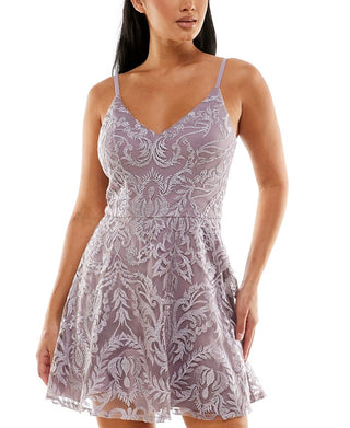 Vestido infantil com corte evasê bordado brilhante, roxo, tamanho 3